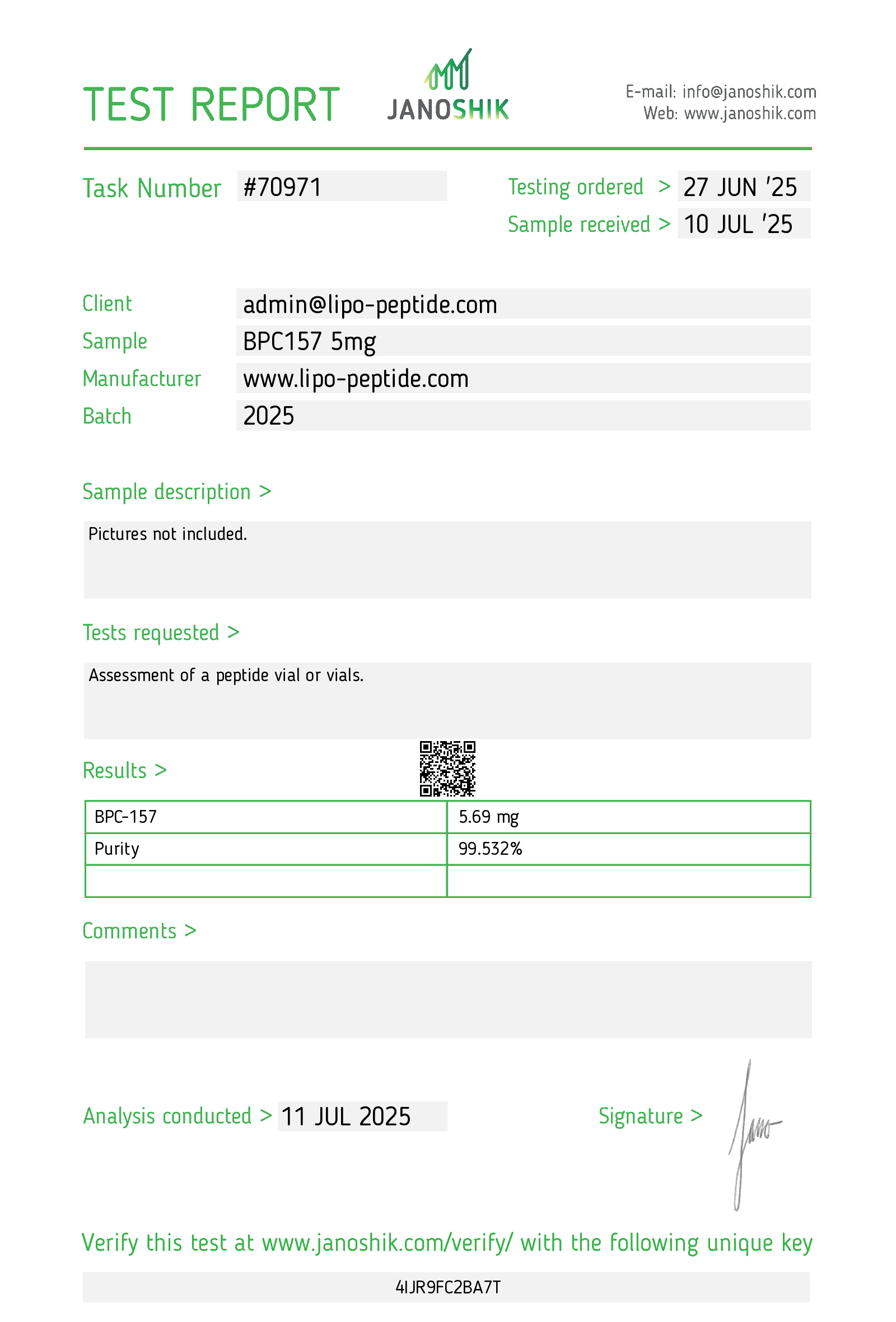 BPC157 Test Reports